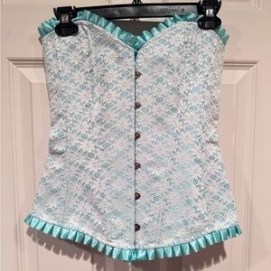Adore Me Light Blue and White Floral Lace Bustier